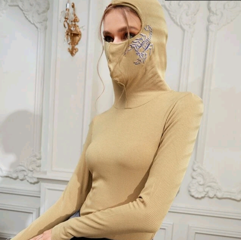 Solid Rib Knit Hooded T-shirt